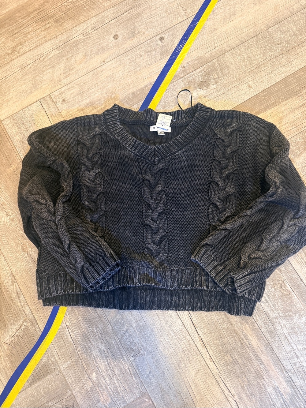 HYFVE Black Chunky Cable Knit V-Neck Sweater